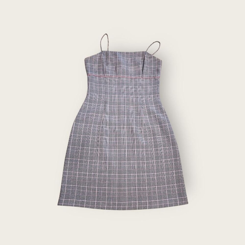 Vintage Y2k Byer Too grey plaid preppy empire waist fitted mini dress